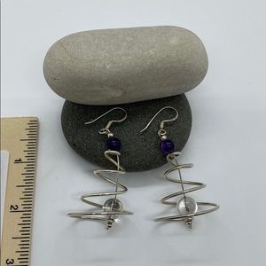 Sterling silver spiral earrings with beads